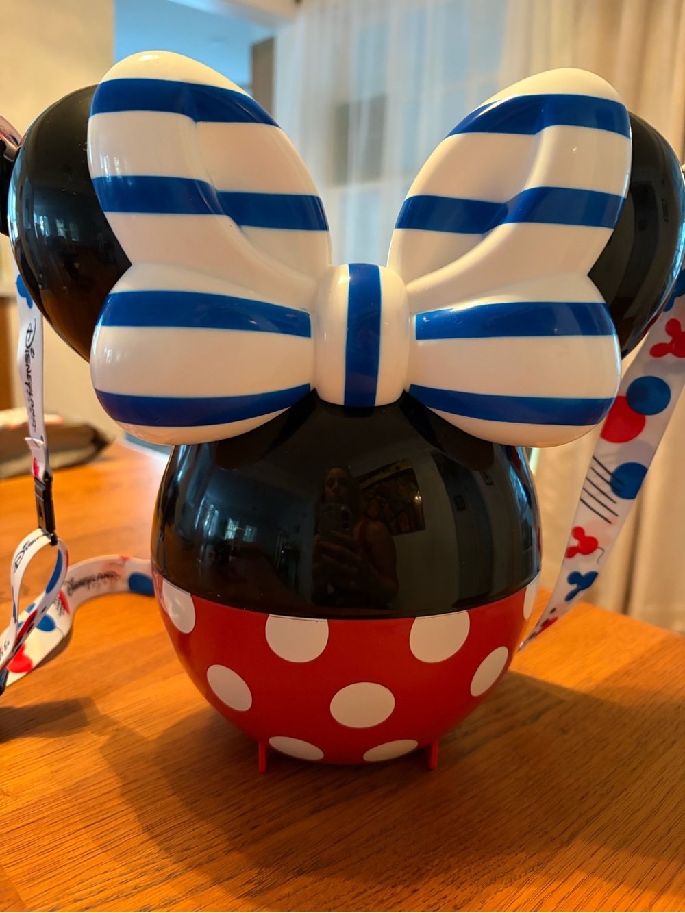 Disneyland Paris Minnie Mouse Red, White & Blue Striped Bow Popcorn Bucket